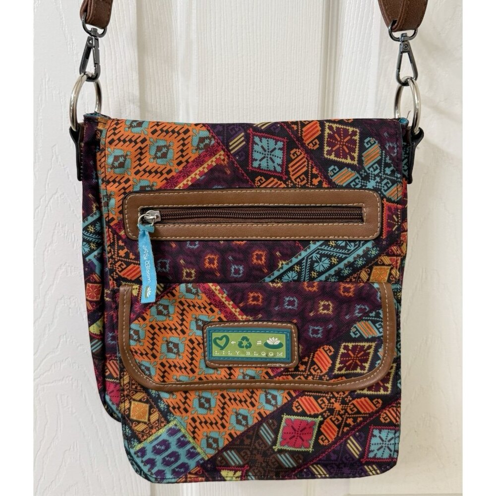 Lily Bloom Crossbody Purse Colorful Floral Garden Shoulder Bag w/ Pockets Travel